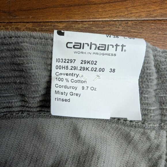 Carhartt WIP Misty Grey Corduroy Coventry Landon Pant Sz 38 x 30 NWT 1032297 - Picture 9 of 16